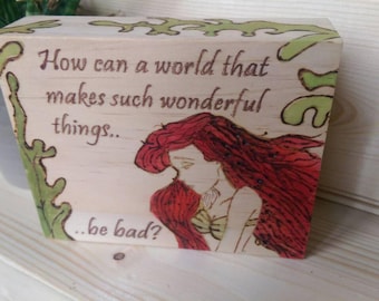 The Little Mermaid Ariel Reclaimed Wood Art Block Gift Fantasy Nautical Living Room Ideas Gift for daughter Mother Unusual gift