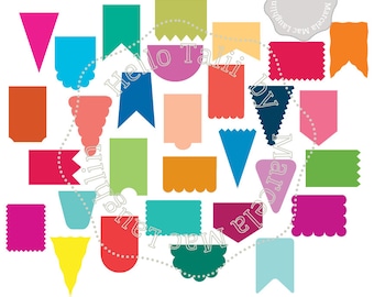 Banners SVG Digital Die cut DXF+ Studio3+ PNG- 30 banners Clipart Cut files x Silhouette Cricut Pennant Party Decor 30 shapes Bunting Flags