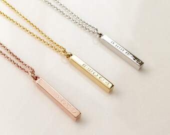 4 Sided Vertical Bar Necklace, engraved Necklace, Graduation gift - D4BN-D