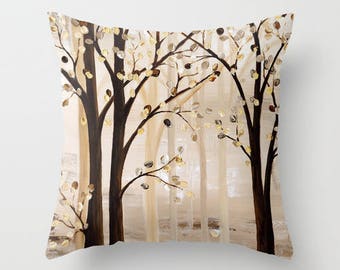 Brown Pillow, Beige Throw Pillow, Art Pillow, Tree Pillow, Tan Pillows, Decorative Pillow Covers, Couch Pillows, Cushions, Designer Pillows