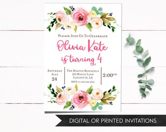 Girl Invitation, Girl Birthday Invitation, Floral Invitation, Boho Invitation, Birthday Invitation, Girl Birthday, 1st Birthday, 2nd, 3rd