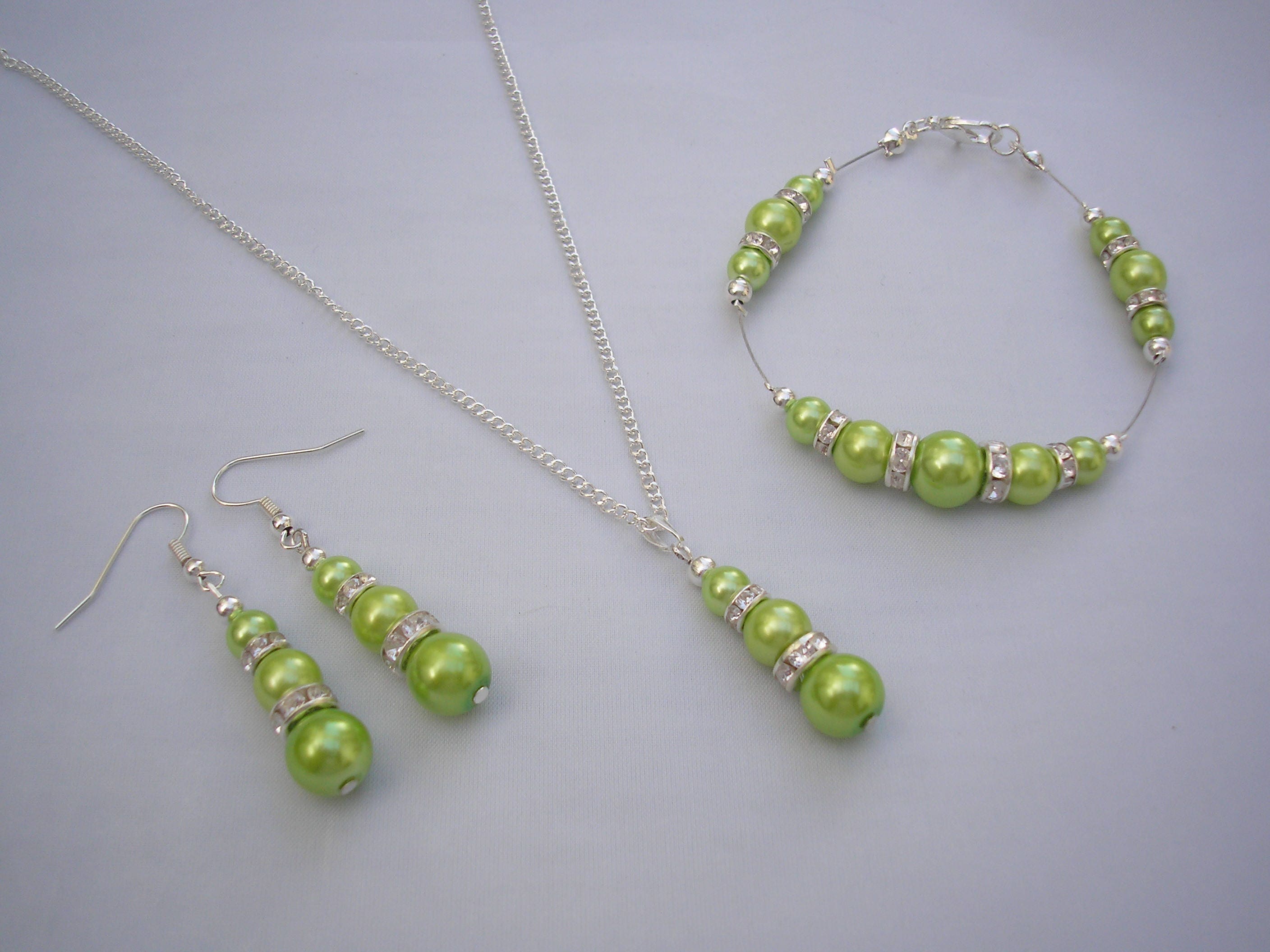 Lime Jewelry Lime Green Pearl Diamante Jewelry Set Lime