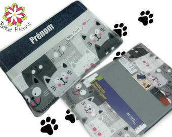 Immunization booklet health cover personnalized prénom cat flanel