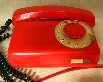 Vintage Polish red dial rotary telephone