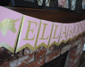 Unicorn Banner, Unicorn Birthday Banner, Pink & Gold Birthday Banner, Gold Glitter Banner, Glitter Birthday Banner, Birthday Banner