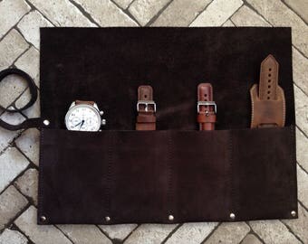 Personalized Leather Watch Roll Leather Brush roll Leather Pencil Roll Leather Watch wrap leather roll Leather Tool Roll up Watch case