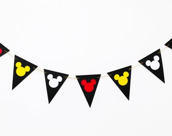 Mickey Inspired Pennant Garland | Mickey Pennant Banner | Mickey Head Pennant Garland | Mickey Ears Pennant Garland