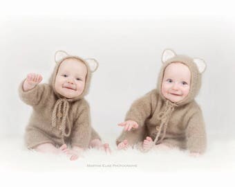 Sitter size photo props, 9-12 Months, Sitter size overalls, knit teddy ,Knit body,Mohair outfit,hoodies,photo props,Teddy bear sitter size,