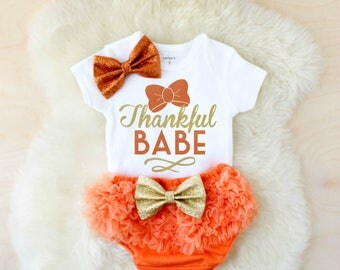 thankful babe outfit - baby girl thanksgiving outfit - baby's first thanksgiving outfit - thankful outfit - toddler thanksgiving outfit
