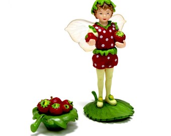Strawberry Fairy Figurine, Fairy Garden Miniature, Fairy Garden Accessory, Fairies, Faeries, Cecily Mary Barker