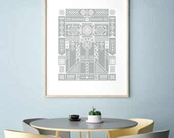 Doors of Durin Art Print | 16" x 20" and 8" x 10" | Pattern, Lord of the Rings, West Gate, Elven Door, West Door of Moria, Elvish, Geometric