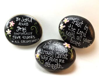 Set of 3 Scripture stones, faith stones, Jesus, Christian scripture stones, bible verse stones, bible verse pocket pebbles, scripture
