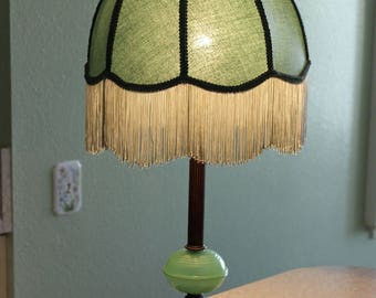 Jadeite Table Lamp Jadeite Boudoir Lamp Dome Fringed Shade 1940s Bedroom Lamp Shabby Chic 27 Inches Tall Excellent Working Condition