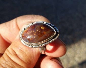 Fire agate ring, mens ring, silver ring, mens silver ring, fire agate