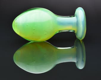 Glass Anal Plug - Large - Lime Green