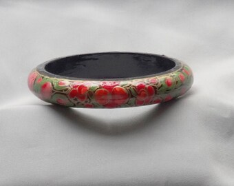 SALE - Vintage Paper Mache Hand Painted Multi-Color Flower Design Bangle Bracelet