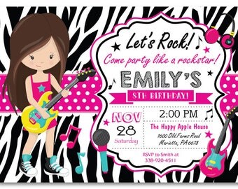 Pop Star Invitations Rock Star Birthday Invitations Music