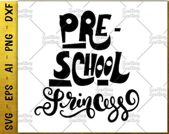Back to school svg Pre-school princess svg hand drawn svg cut cutting file silhouette cricut cameo instant download vector svg png eps