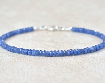 Sapphire Bracelet, September Birthstone Bracelet, Natural Blue Sapphires, Gemstone Beaded Bracelet, Stacking Bracelet, Birthday Gift for Her