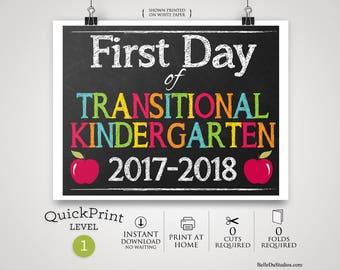 50% OFF SALE - Printable First Day of Transitional Kindergarten Sign, First Day of School Sign, INSTANT Download, Print at Home, No Waiting