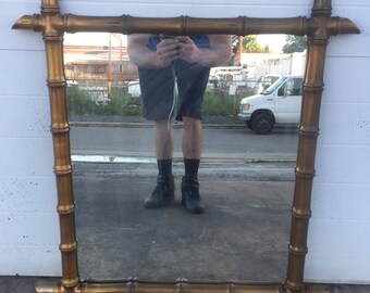 Hollywood Regency style Gold Gilt Faux Bamboo Mirror