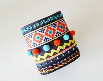 Tribal, ethnic Cuff Bracelet, Bohemian / Aztec bracelet