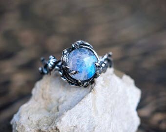 Sterling Silver Rainbow Moonstone Ring Daisy MADE