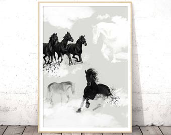 Printable Horse Art, Boho Chic Wall Art, Modern Office Poster, Equestrian Art Print, Horse Print, Horse Lover Gifts, Printable Horse Poster