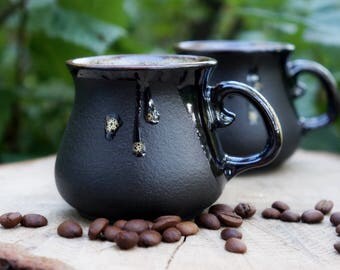 Gift sister Clay small mug Set of 2 Ceramic coffee mug Black coffee cup set Fathers day gift for men Espresso cup set Stoneware mug Pottery