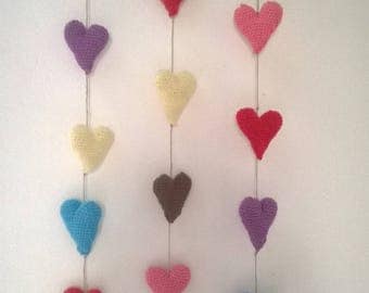 Garland hearts hand made crochet cotton and Driftwood