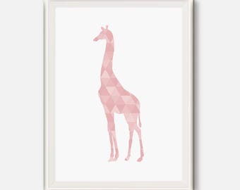 Pink Nursery print, Giraffe Wall Art, Geometric Printable, Pink Giraffe, Girl Room Decor, Baby girl Nursery art, Modern Nursery, Pink art