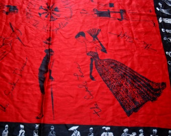 vintage MMA Metropolitan Museum of Art red and black souvenir silk scarf 34"