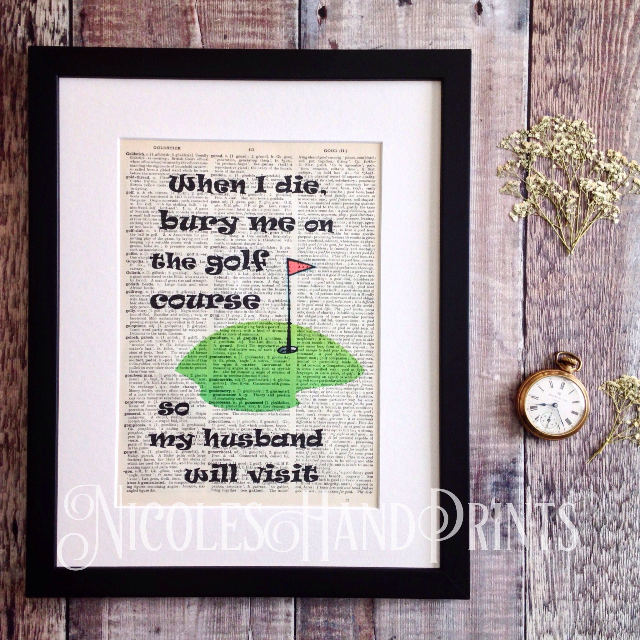 Golf Quotes Golf Gifts for Men Funny Print Golf Gifts Golf Poster Funny Quotes Upcycled Book Page Old Paper Gift for Husband Ooak