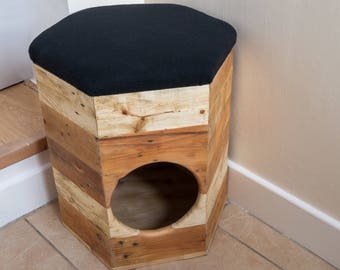 Hexagon Cat House / Occasional Seat and Foot Stool - rustic pallet wood