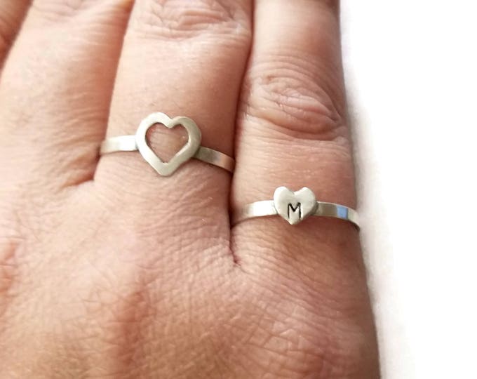 Customized Sterling Silver Heart Rings, Mother Daughter Rings, Best Friend Jewelry, Sterling Silver Rings, Gift for Her