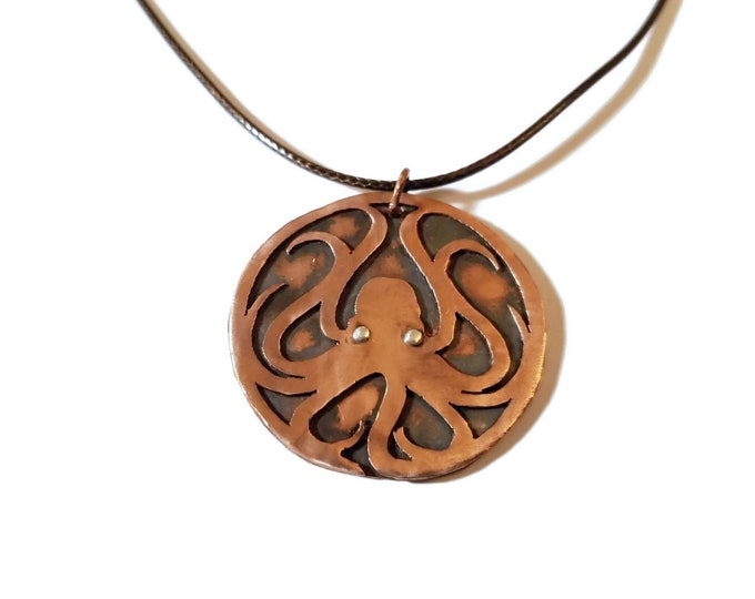 Copper Kraken Pendant, Mixed Metal Octopus Necklace, Unisex Jewelry, Gift for Him, Gift for Her, Fantasy Jewelry, Unique Birthday Gift