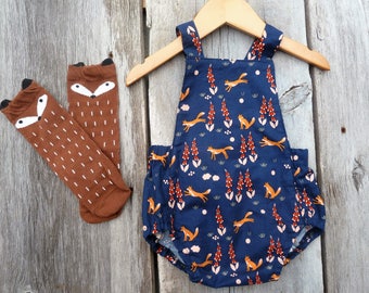 Baby romper, Organic baby girls clothes, boho baby girl,summer baby clothes,fox baby girl clothes,boho baby girls clothes,woodland baby girl