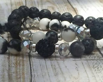 Black and white stack bracelet set
