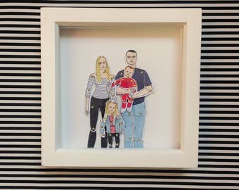 Family portrait custom, family paper doll set, all work comes signed and wrapped ready for gifting, great gift for paper anniversary