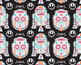 Sale Sugar Skulls Star Wars Fabric with C3P0 and R2D2 - by Camelot Fabrics