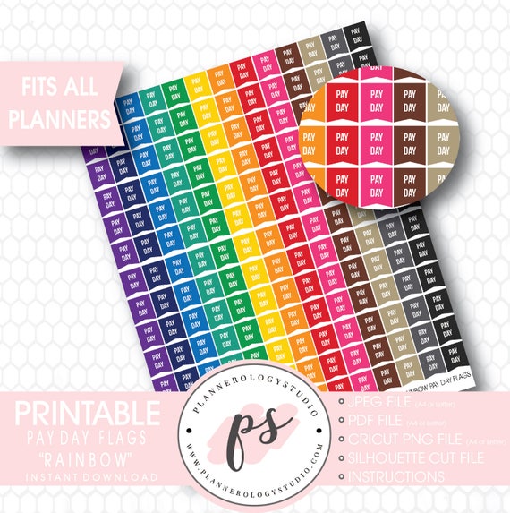 Rainbow Pay Day Flags Printable Planner Stickers