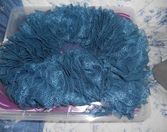 scarf has ruffle lace peacock blue wool