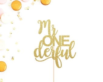 Mr ONEderful Cake Topper | First Birthday Cake Topper | Mr One Derful | Smash Cake Topper | Baby Boy's First Birthday | Birthday Decorations