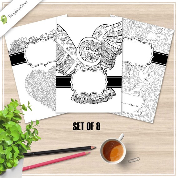 Binder Covers Coloring Pages Set of 8 Printable PDF Coloring
