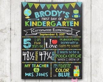 Printable First Day of School Sign, Boy First Day of Preschool Chalkboard Sign, Printable Kindergarten Sign, Back to School Photo Prop blue