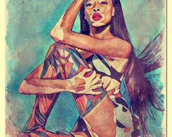 Winnie Harlow watercolor painting art print