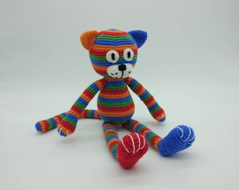 Crochet Cat, Plush Cat, Cat Softie, Toy Cat, Colourful Cat, Handmade Cat, Amigurumi Cat, Bright Cat