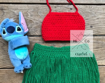 Lilo Crochet Outfit, Lilo Costume, Hawaiian Photo Prop, Lilo & Stitch Theme Party, Crochet Lilo and Stitch Costum, Disney Hawaiian Princess