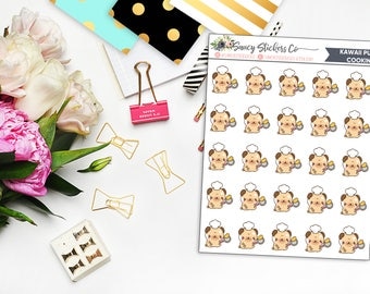 Kawaii Pug Cooking Planner Stickers | for use with Erin Condren Lifeplanner™, Happy Planner