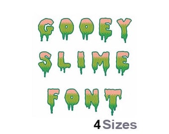 Gooey Slime Letters And Numbers - Machine Embroidery Font - 4 Sizes, Lettering, Letters, Alphabet, Numerals, Font Set, Halloween Font